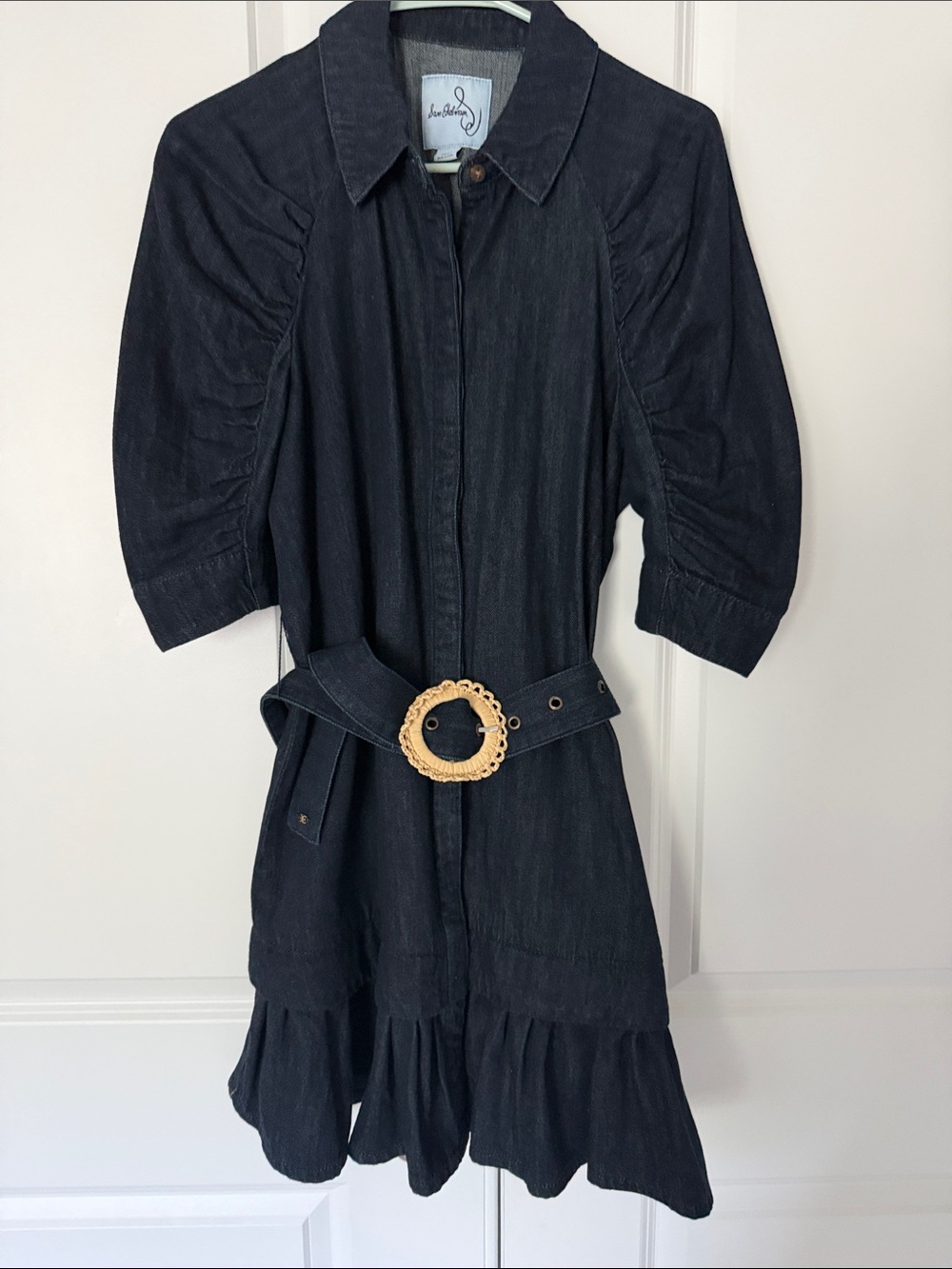 Sam Edelman Black Mini Shirt Dress with Woven Round-Buckle Belt